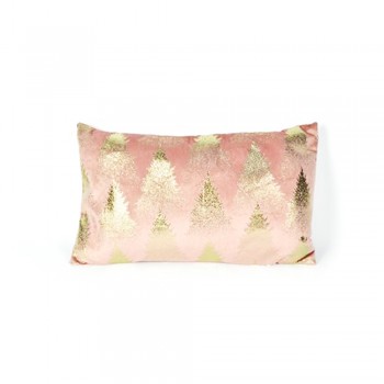 Cuscino in Velluto Rosa con Alberi Oro
