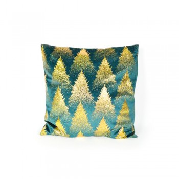 Cuscino in Velluto Verde con Alberi Oro