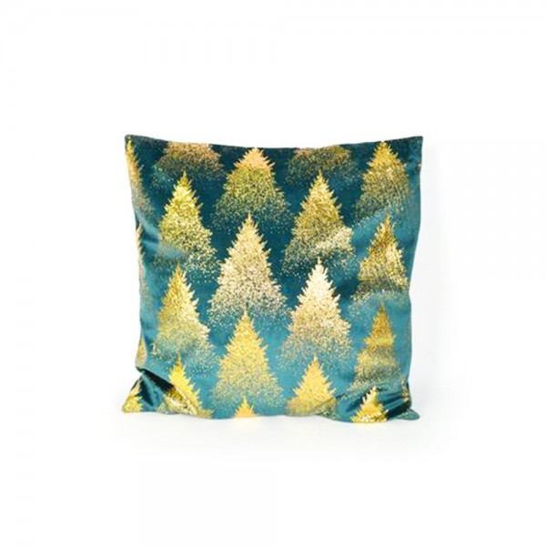 Cuscino in Velluto Verde con Alberi Oro