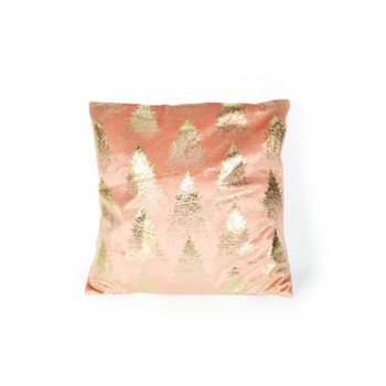 Cuscino in Velluto Rosa con Alberi Oro