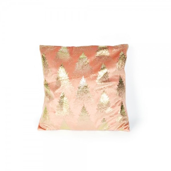 Cuscino in Velluto Rosa con Alberi Oro